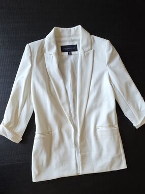 Meg & Margot White Open front Women Blazer notch Collar Minimalist Corporate